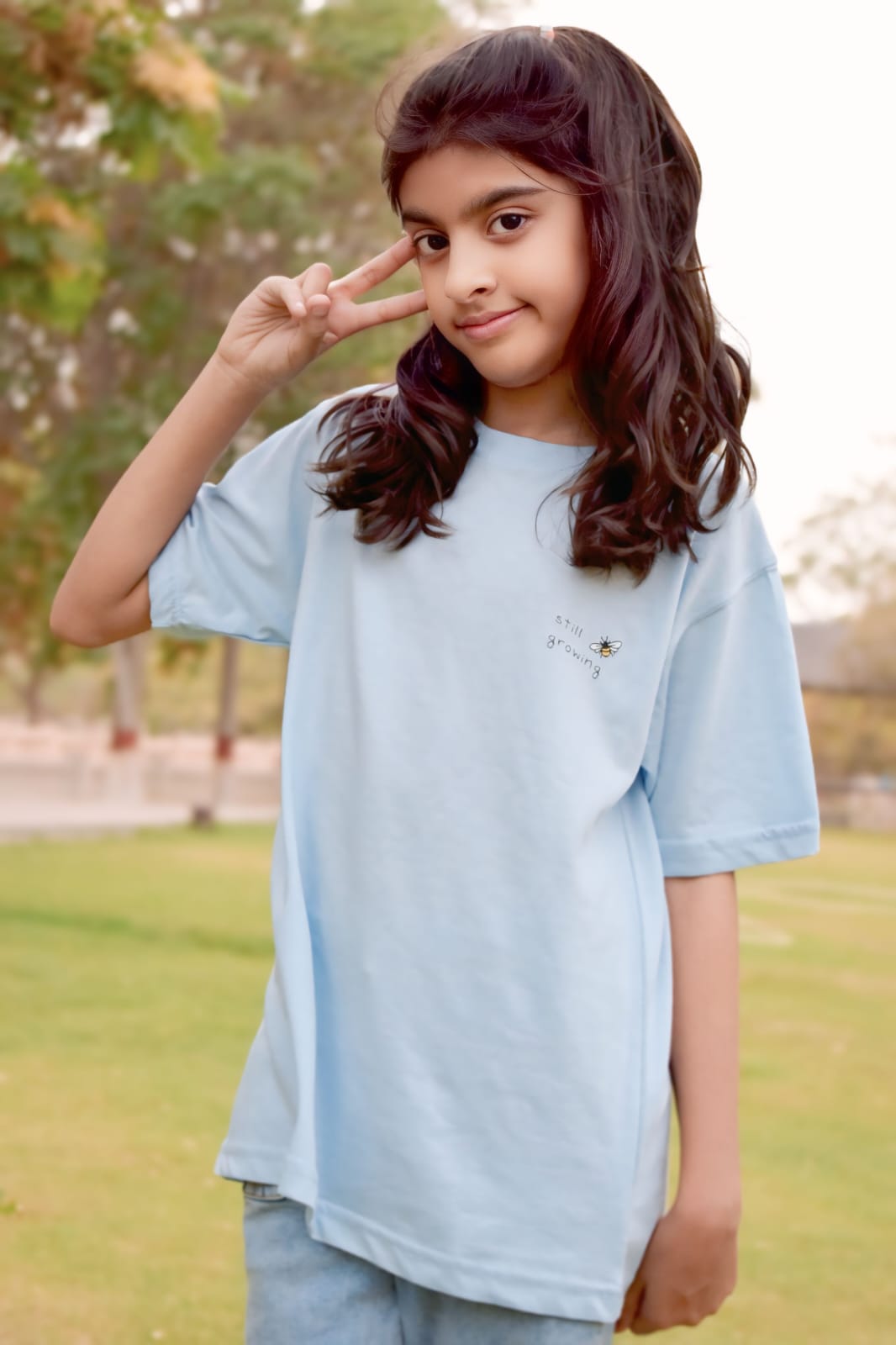 Still Growing T-Shirt Sky Blue – Bee & Bloom Design (Front & Back Print) - Sanarah Accessories