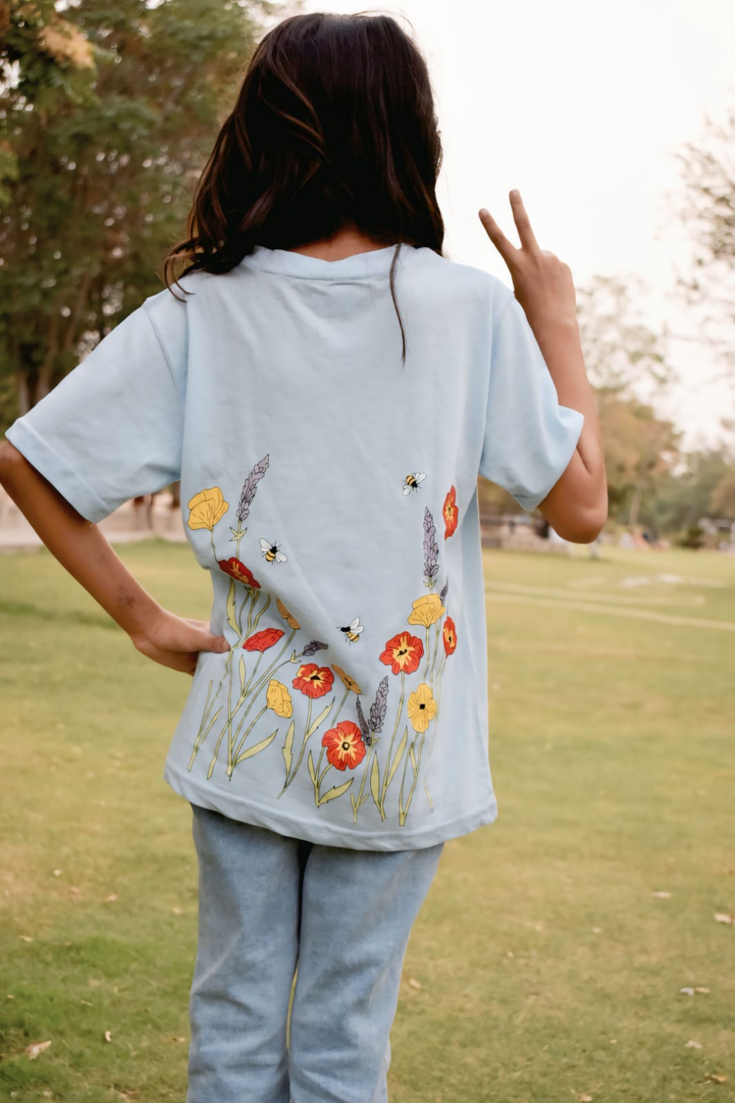 Still Growing T-Shirt Sky Blue – Bee & Bloom Design (Front & Back Print) - Sanarah Accessories