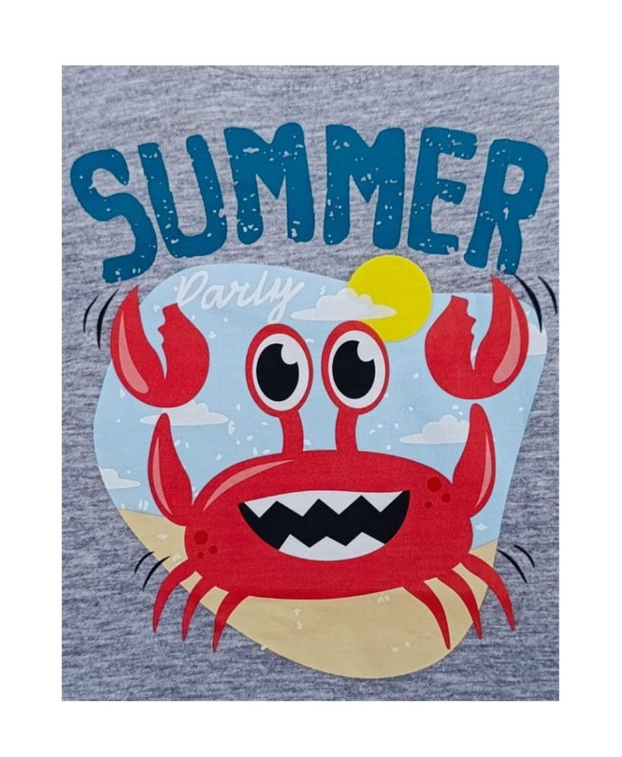 Grey Summer Party T-Shirt – Cute Crab Print - Sanarah Accessories