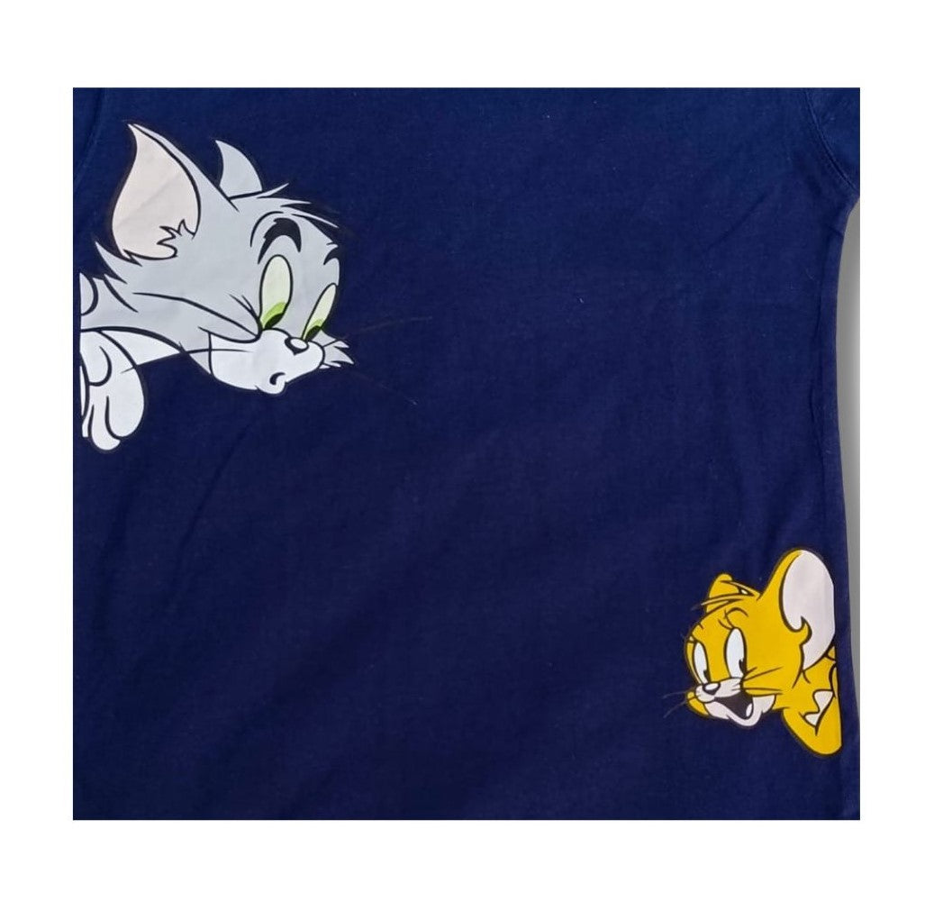 Tom & Jerry Peek T-Shirt – Navy Blue Cartoon Duo Tee - Sanarah Accessories