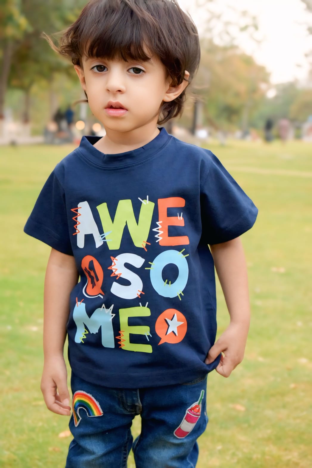 Navy Blue “Awesome” T-Shirt - Sanarah Accessories