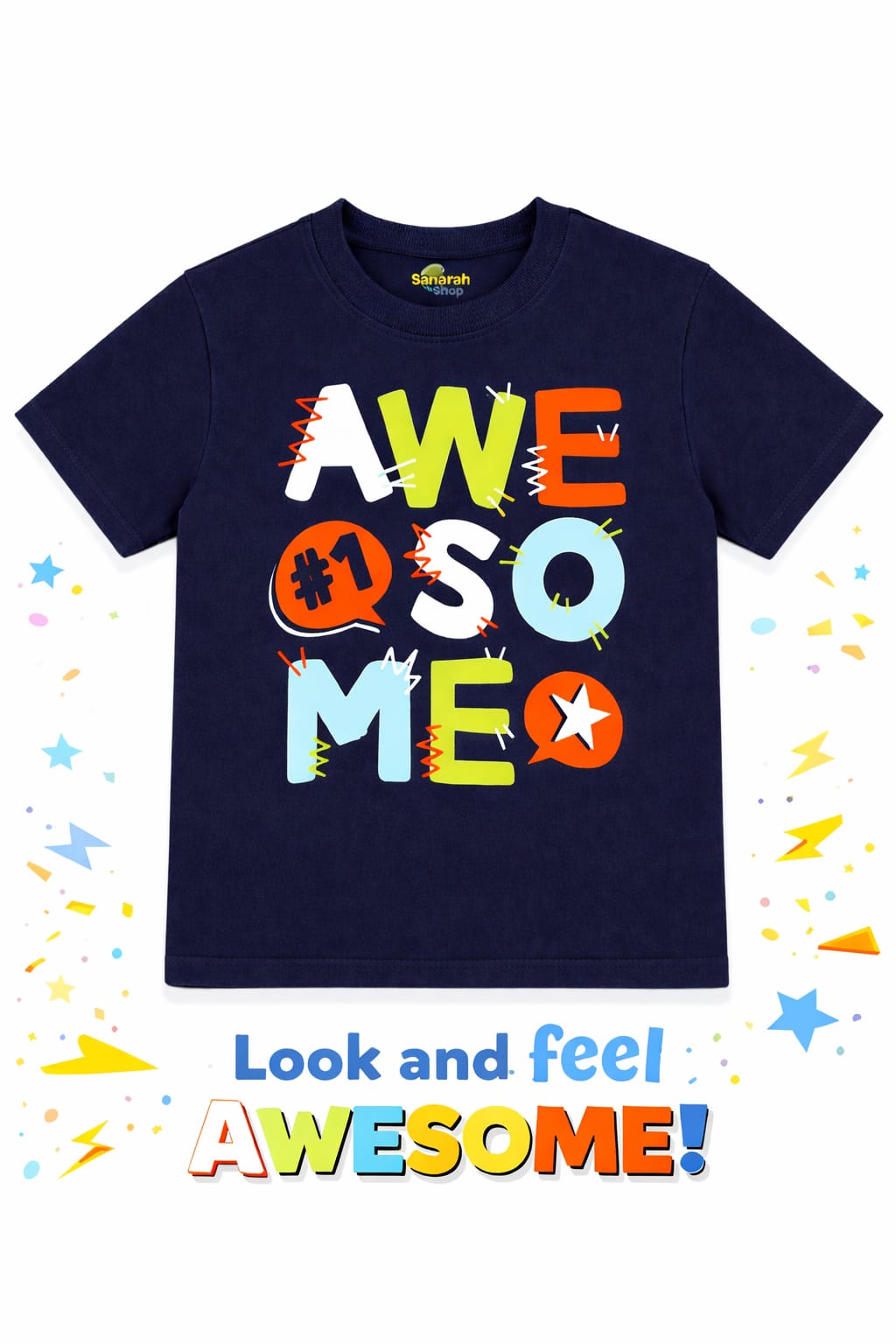 Navy Blue “Awesome” T-Shirt - Sanarah Accessories