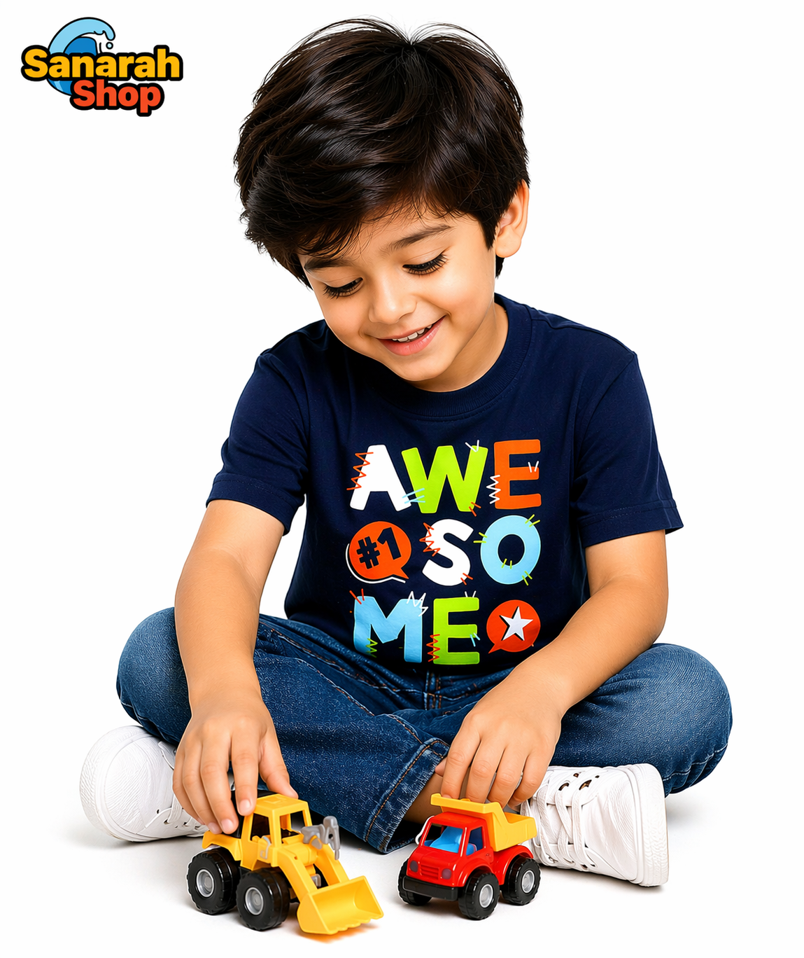 Navy Blue “Awesome” T-Shirt - Sanarah Accessories