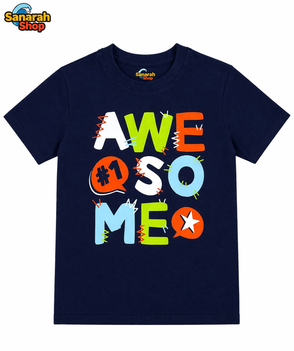 Navy Blue “Awesome” T-Shirt - Sanarah Accessories