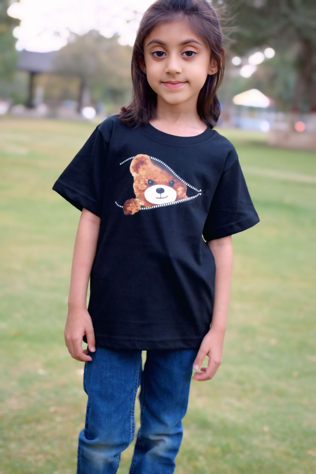 Baby Bear in Zipper Black T-Shirt - Sanarah Accessories