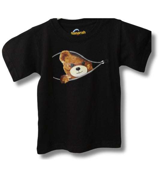 Baby Bear in Zipper Black T-Shirt - Sanarah Accessories
