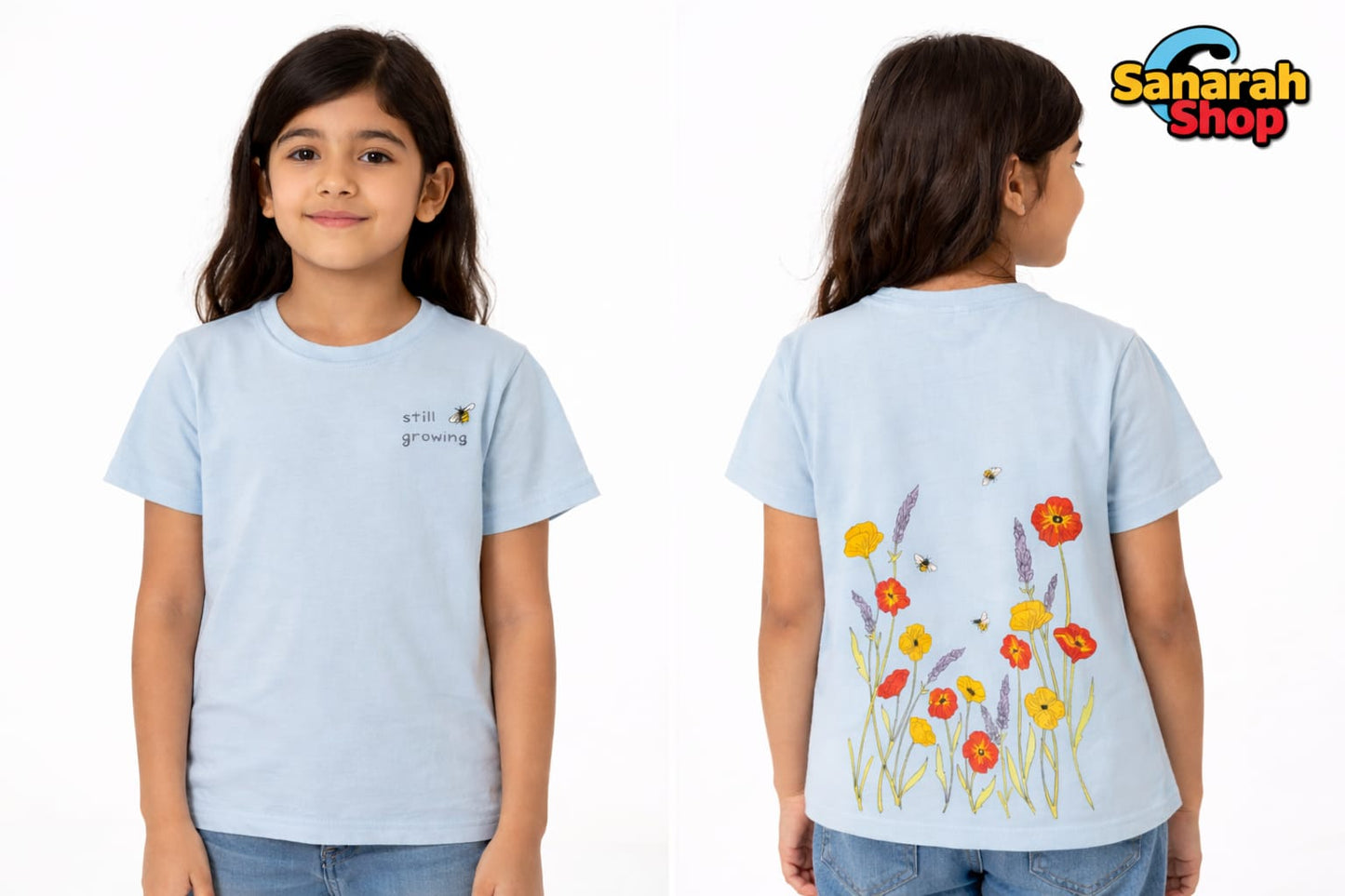 Still Growing T-Shirt Sky Blue – Bee & Bloom Design (Front & Back Print) - Sanarah Accessories