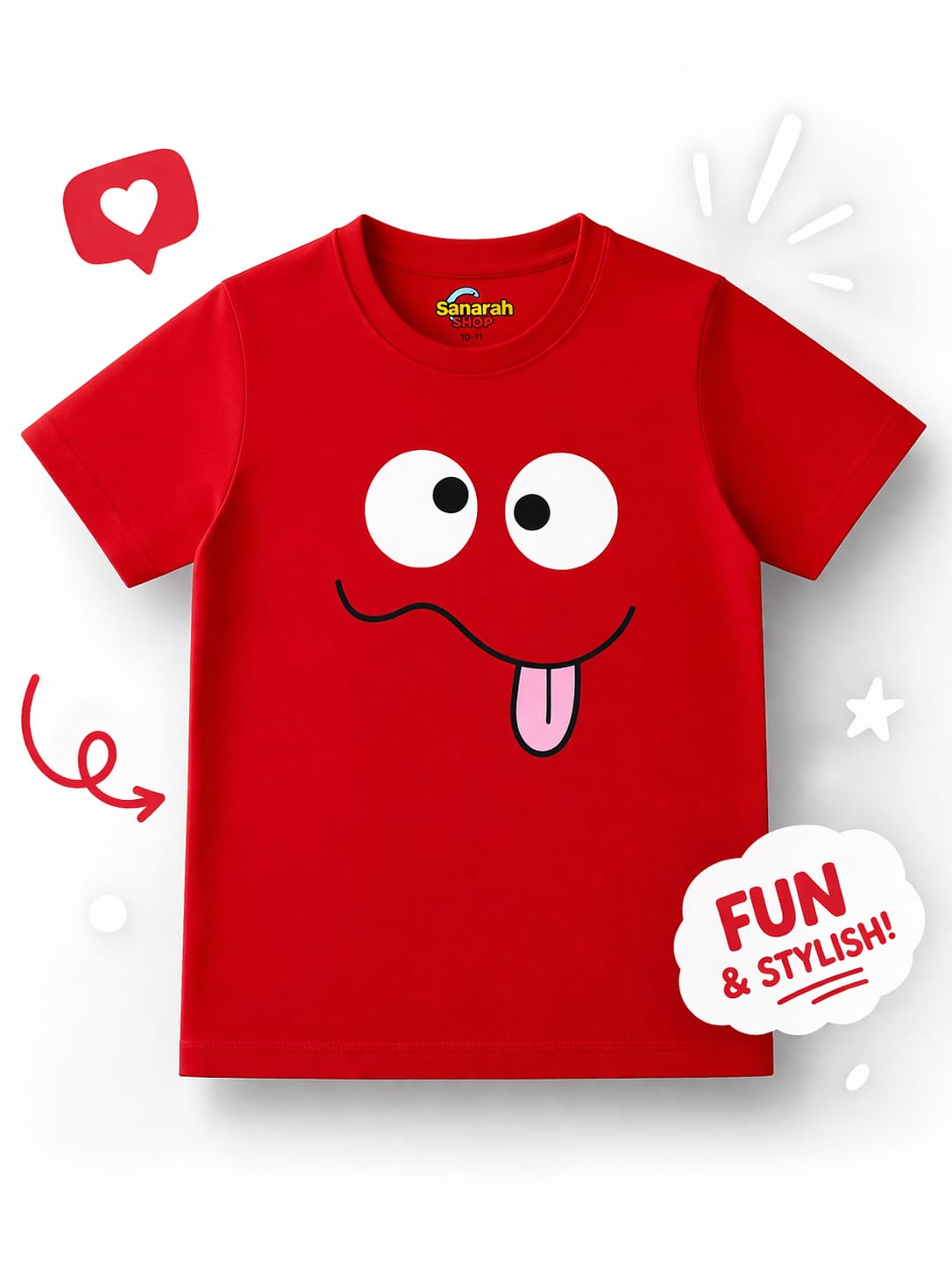 Cheeky Smiley T-Shirt Red – Fun Expression - Sanarah Accessories