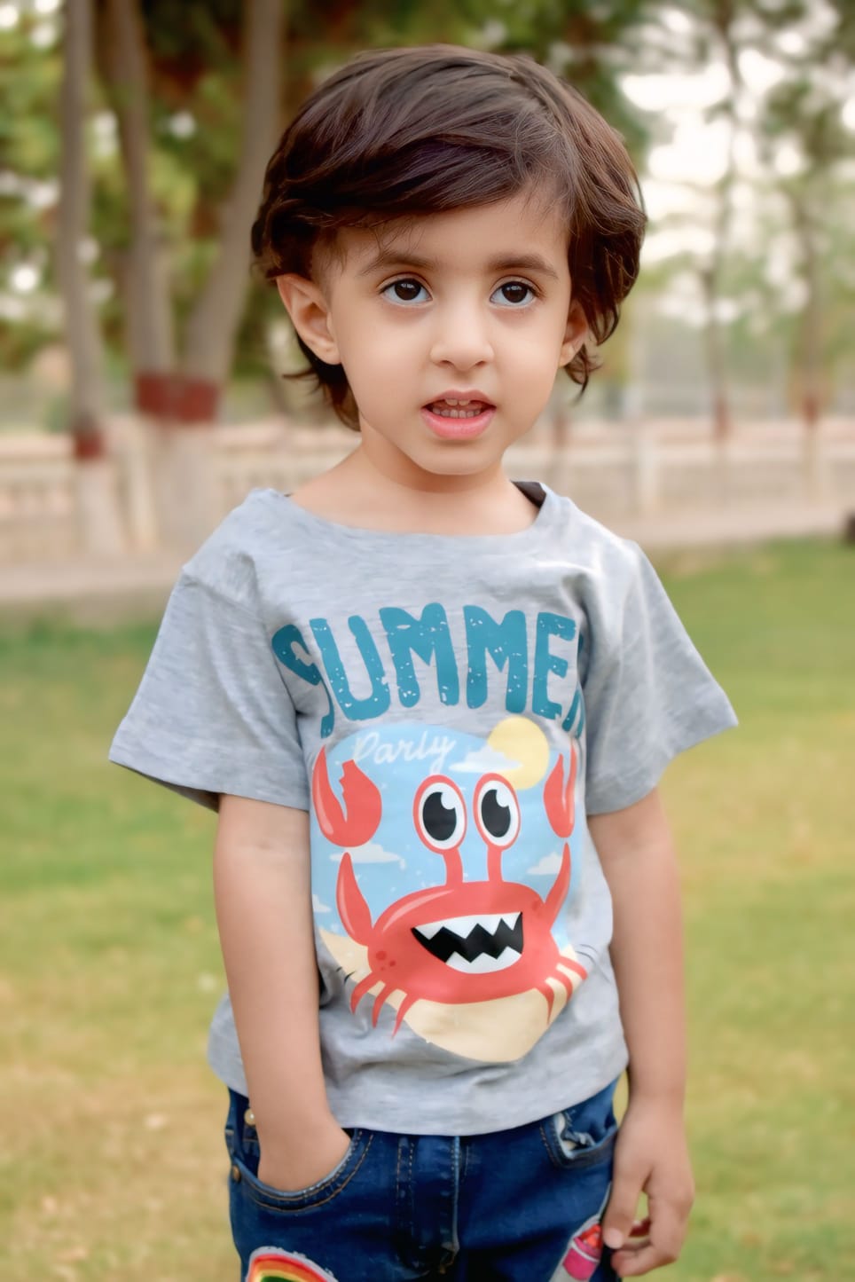 Grey Summer Party T-Shirt – Cute Crab Print - Sanarah Accessories