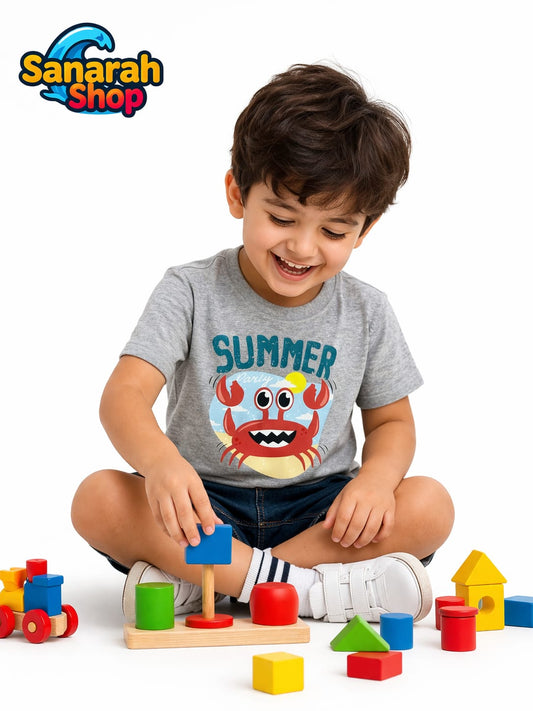 Grey Summer Party T-Shirt – Cute Crab Print - Sanarah Accessories