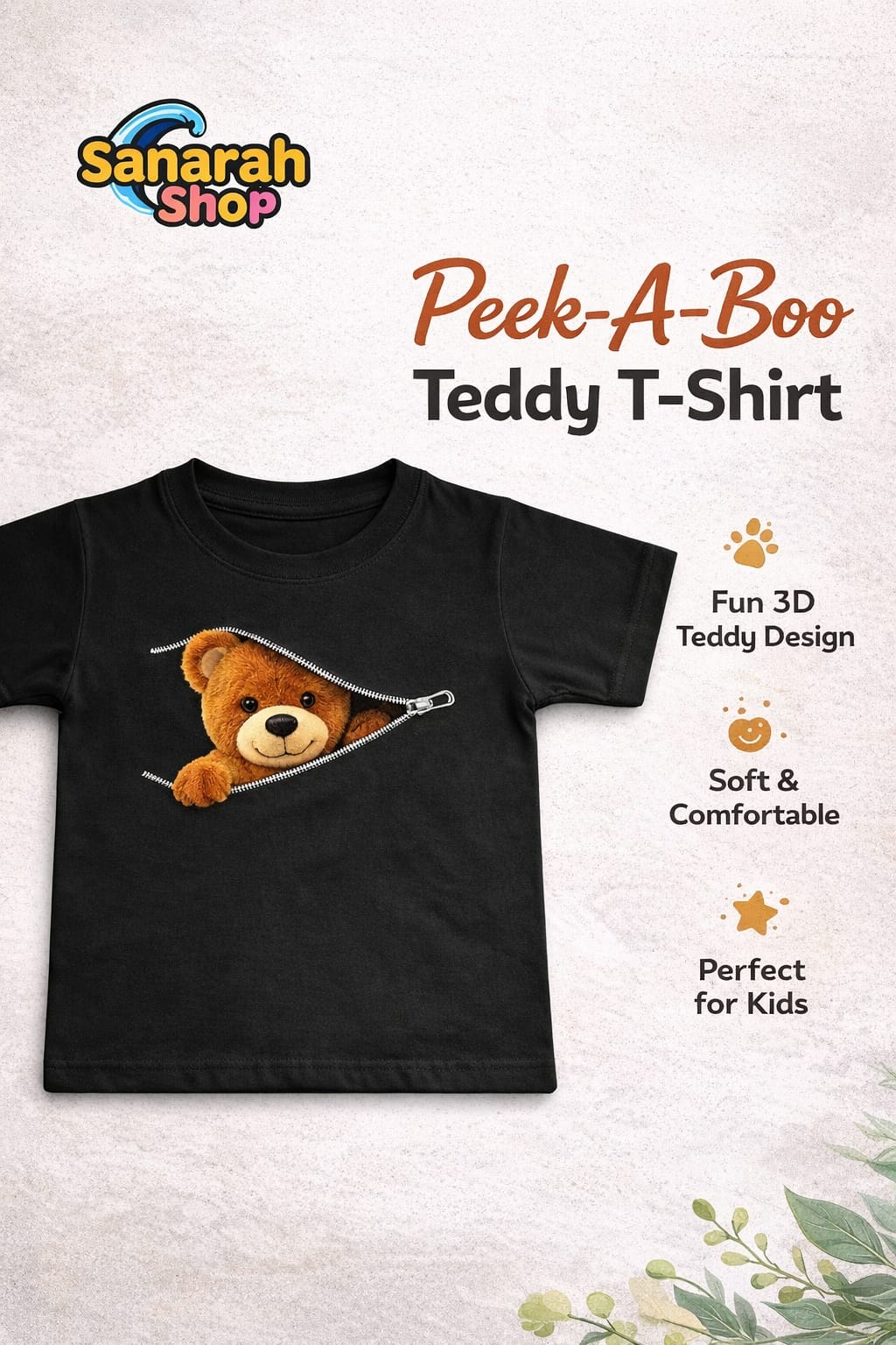 Baby Bear in Zipper Black T-Shirt - Sanarah Accessories