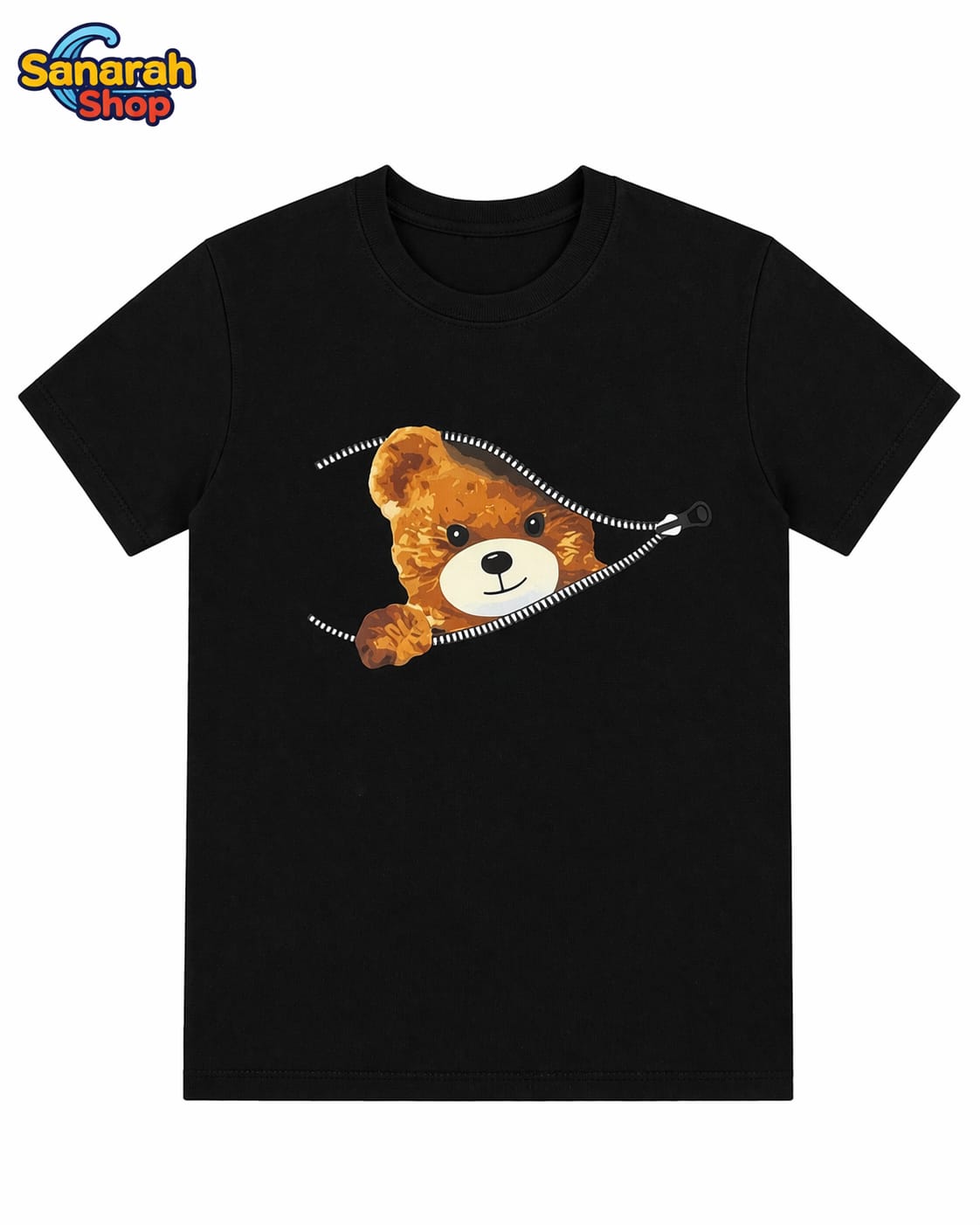 Baby Bear in Zipper Black T-Shirt - Sanarah Accessories