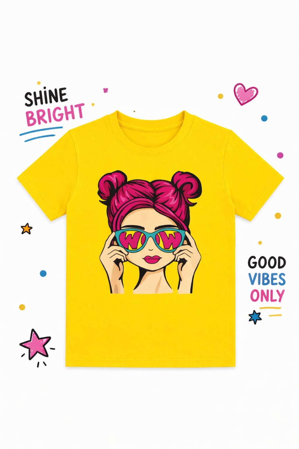WOW Girl T-Shirt Yellow – with Graphic Print - Sanarah Accessories