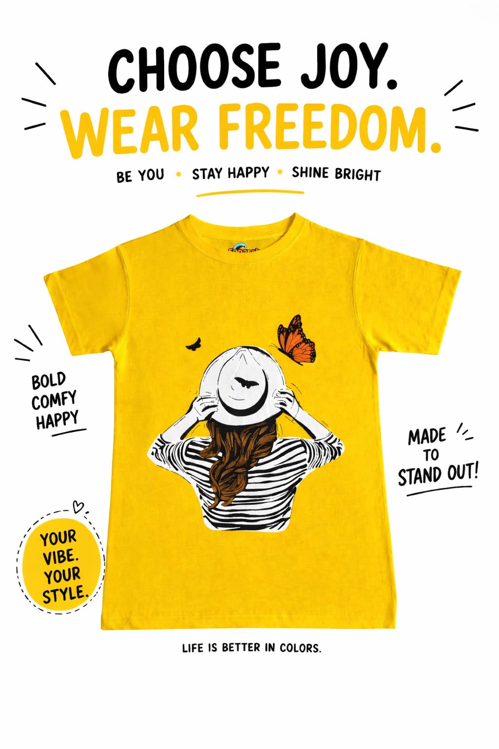 Butterfly Moment  Yellow T-Shirt – Dreamy Back - Sanarah Accessories
