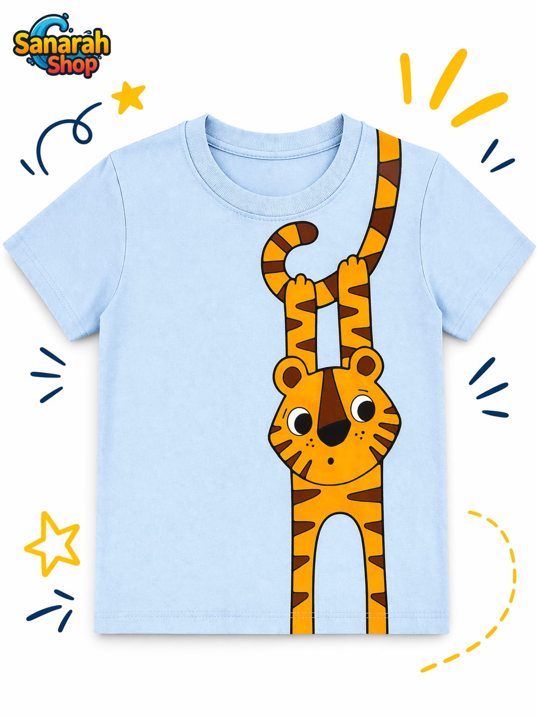 Hangin’ Tiger T-Shirt – Sky Blue - Sanarah Accessories