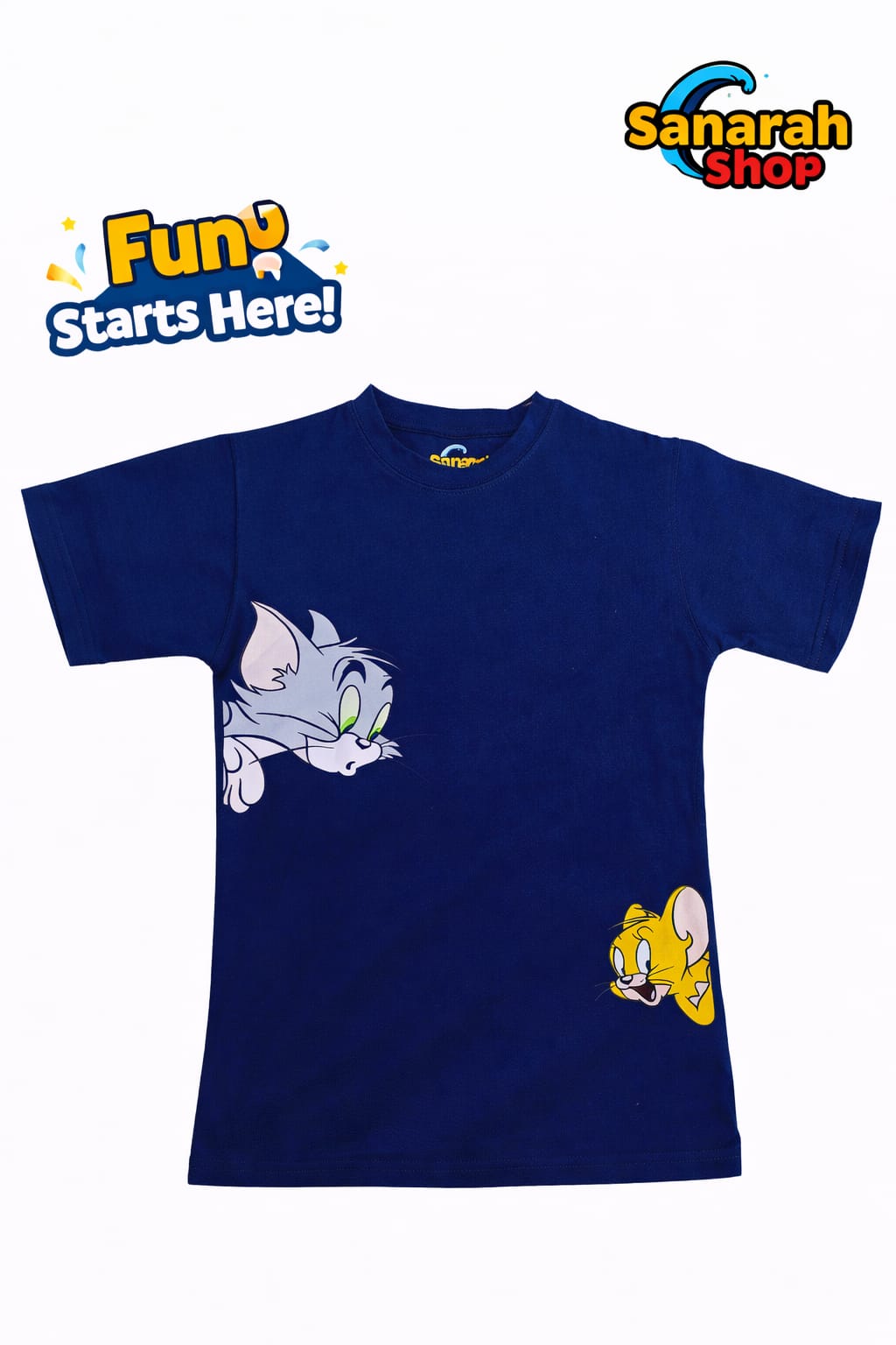 Tom & Jerry Peek T-Shirt – Navy Blue Cartoon Duo Tee - Sanarah Accessories