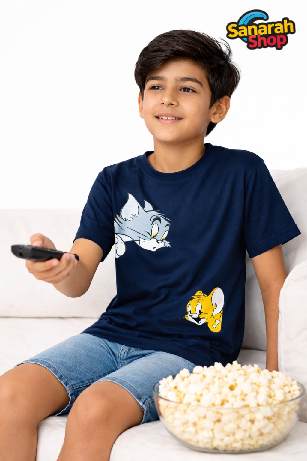 Tom & Jerry Peek T-Shirt – Navy Blue Cartoon Duo Tee - Sanarah Accessories